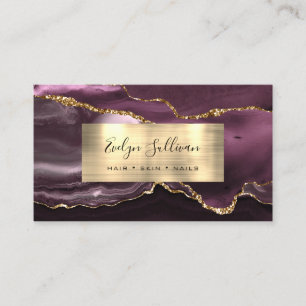 Dark Mauve Gold Foil Agate Business Card