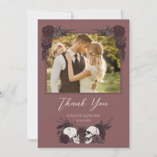 Dark Mauve Pink Photo Gothic Thank You Card