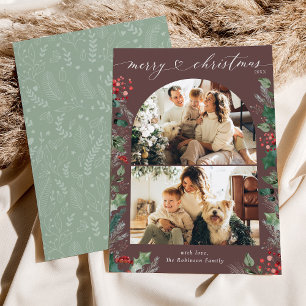 Dark Mauve Unique 2 Photo Arch Xmas Holiday Card