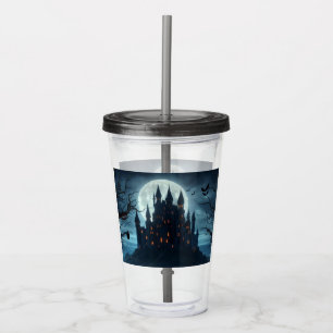 Dark, mediaeval castle, bats acrylic tumbler