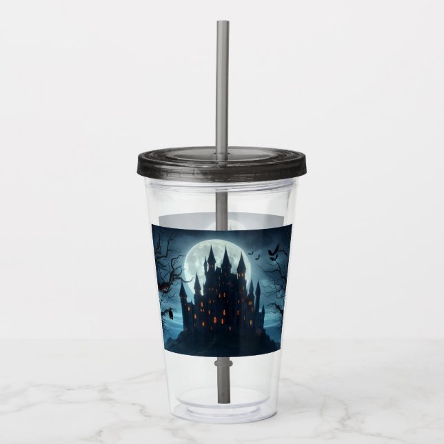 Dark, mediaeval castle, bats acrylic tumbler (Front)