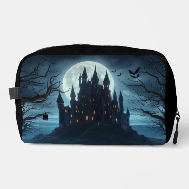 Dark, mediaeval castle, bats, & pumpkins dopp kit (Front)