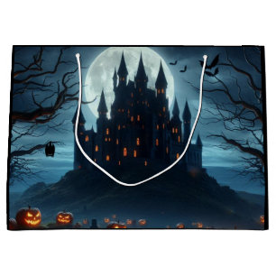 Dark, mediaeval castle, bats, & pumpkins large gift bag