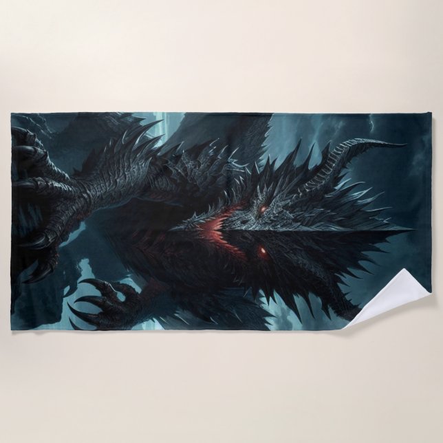 Dark, Mediaeval Dragon  Beach Towel (Front)