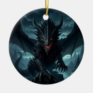 Dark, Mediaeval Dragon Ceramic Tree Decoration
