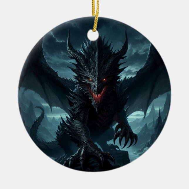 Dark, Mediaeval Dragon  Ceramic Tree Decoration (Front)