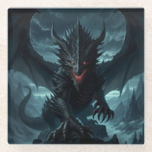 Dark, Mediaeval Dragon Glass Coaster
