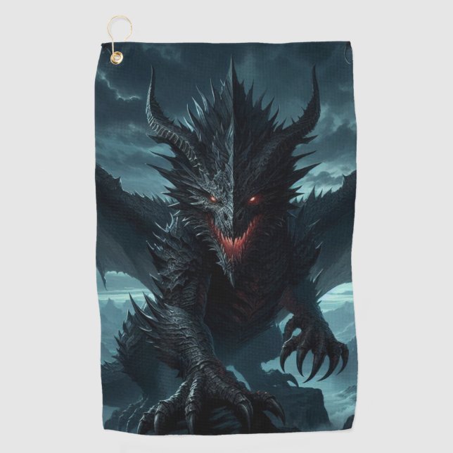 Dark, Mediaeval Dragon  Golf Towel (Front)