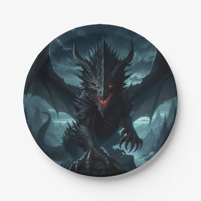 Dark, Mediaeval Dragon  Paper Plate (Front)