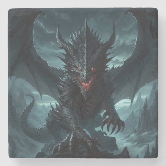 Dark, Mediaeval Dragon  Stone Coaster (Front)