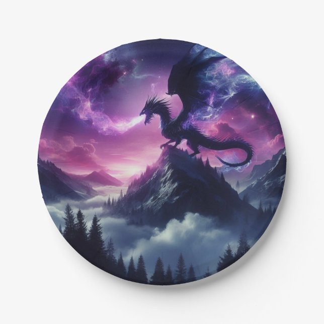 Dark, Mediaeval Ethereal Dragon  Paper Plate (Front)