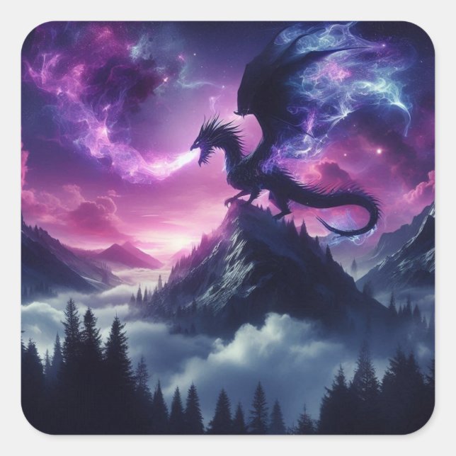 Dark, Mediaeval Ethereal Dragon  Square Sticker (Front)
