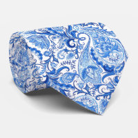Dark Medium Blue White Floral Paisley Art Pattern