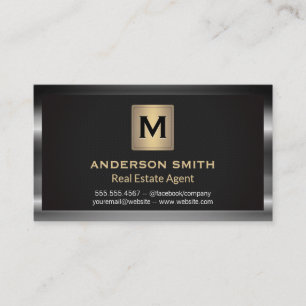 Dark Metallic Frame   Black Texture   Monogram Business Card