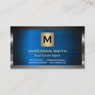 Dark Metallic Frame Blue Metallic Background Business Card