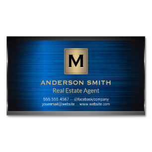Dark Metallic Frame Blue Metallic Background Magnetic Business Card