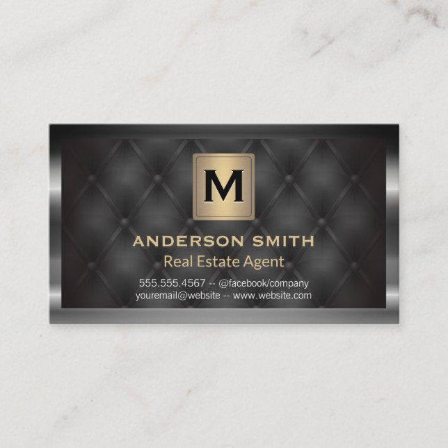 Dark Metallic Frame | Gold Modern | Upholstered Business Card (Front)