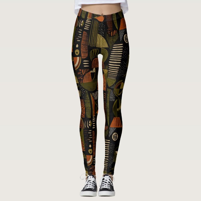 Dark Mid Century Geometric Pattern (1) Leggings (Front)