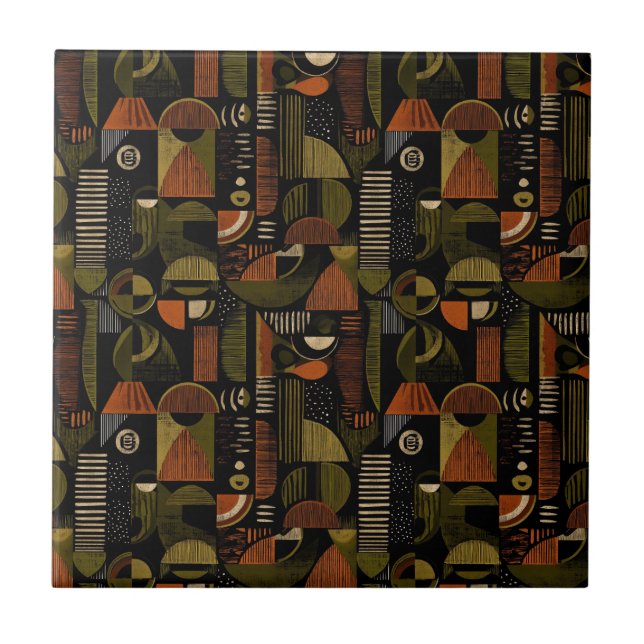 Dark Mid Century Geometric Pattern (1) Tile (Front)