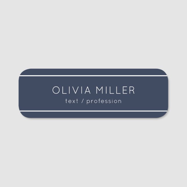 Dark Midnight Blue Minimalist Name Tag (Front)