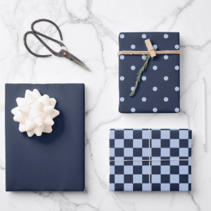 Dark Midnight Blue & Pattern Wrapping Paper Set