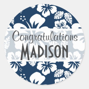 Dark Midnight Blue Tropical Hibiscus Flowers Classic Round Sticker