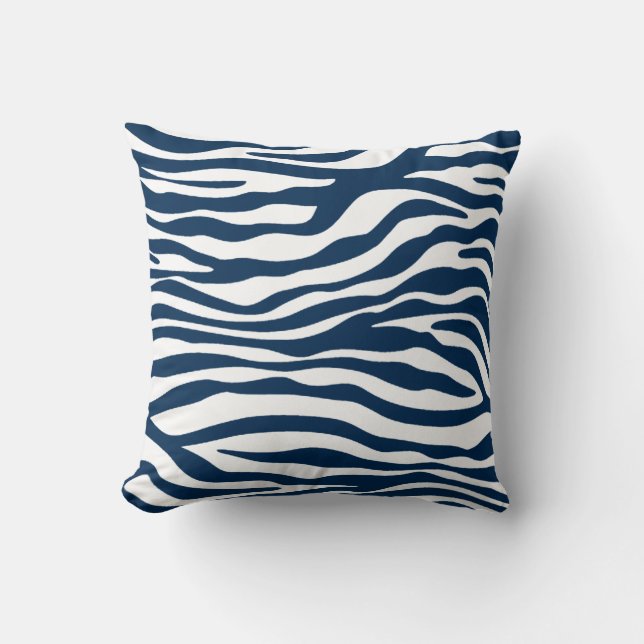 Dark Midnight Blue Zebra Print Cushion (Front)