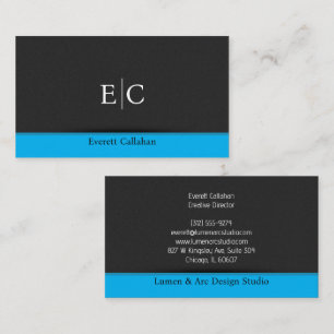 Dark minimal grey noise blue accent monogram business card