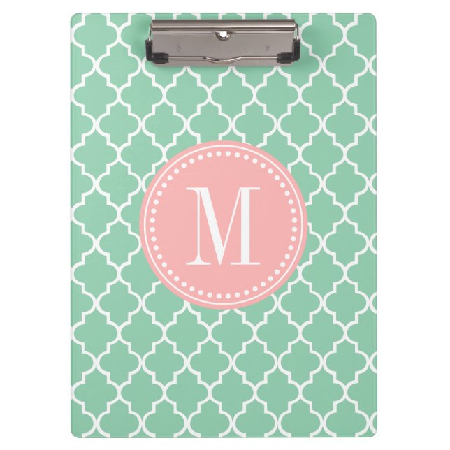Dark Mint Moroccan Tiles Lattice Personalised Clipboard (Front)