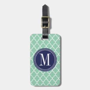 Dark Mint Moroccan Tiles Lattice Personalised Luggage Tag