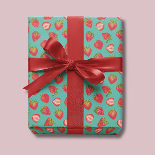 Dark Mint Strawberry Wrapping Paper / Gift Wrap