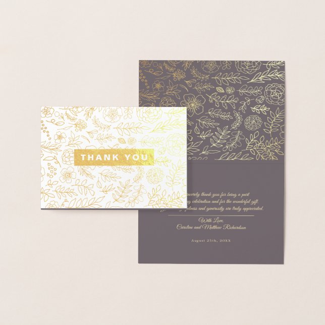 Dark Mocha Gold Floral Thank You Wedding Foil Card (Display)