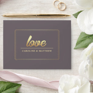 Dark Mocha   Gold Foil Floral Wedding  Envelope