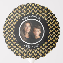 Dark Mode Faux Gold Foil Hearts Mother's Day Balloon