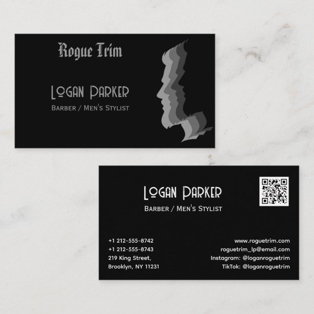 Dark Modern Barbershop Men's Stylist Business Card (Front/Back)