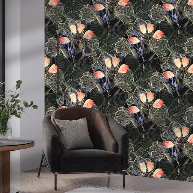 Dark Modern Elegant Boho Floral Black Wallpaper (Creator Uploaded)