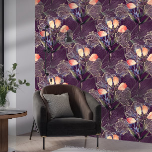 Dark Modern Elegant Boho Floral Dark Purple Wallpaper