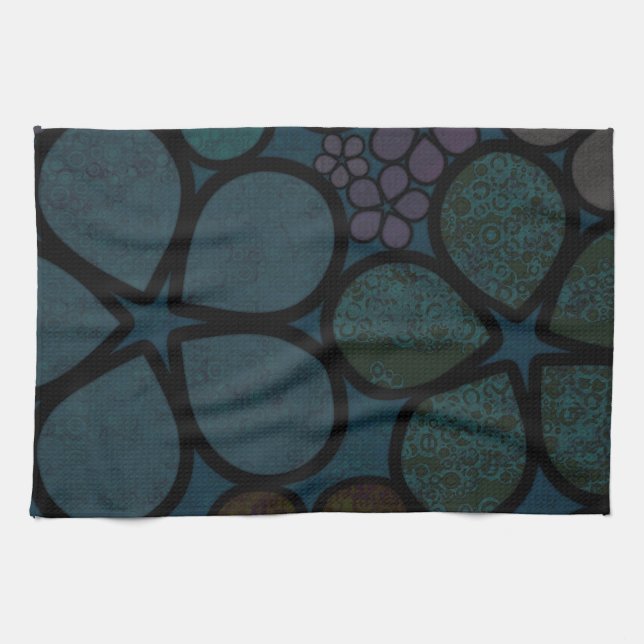 Dark Modern Floral Kitchen Towel (Horizontal)