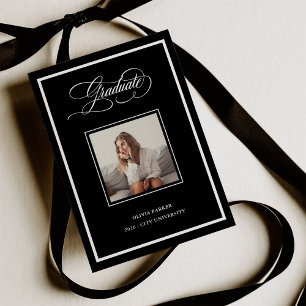 Dark Modern Frame   Photo and Elegant Script Grad Announcement