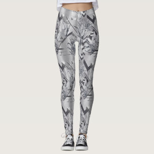 Dark Modern Geometric Tulip Line Art Pattern (2) Leggings