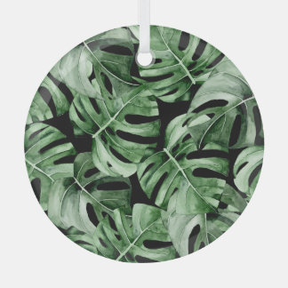 Dark Monstera: Tropical Watercolor Print. Glass Tree Decoration