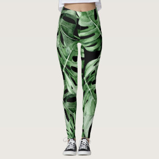 Dark Monstera: Tropical Watercolor Print. Leggings