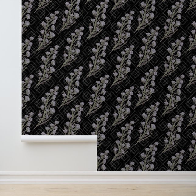 Dark & Moody Art Deco Floral Geometric Wallpaper (Application)