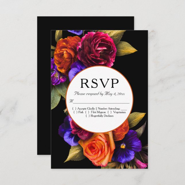 Dark Moody Autumn Floral Wedding RSVP  (Front/Back)