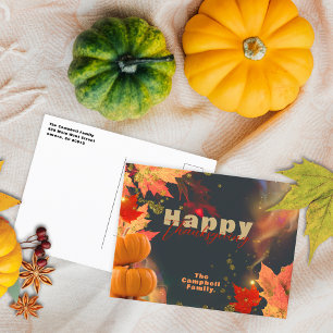 Dark Moody Autumn Pumpkin Family Thanksgiving Postcard