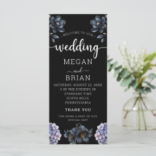 Dark Moody Black Floral Classic Typography Wedding Programme