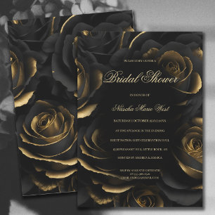 Dark Moody Black & Gold Roses Gothic Bridal Shower Invitation