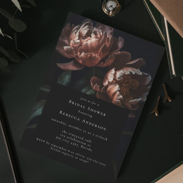 Dark Moody Black Gothic Florals Bridal Shower Invitation (Creator Uploaded)