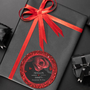 Dark Moody Black Red Florals Classic Round Sticker