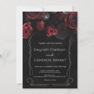 Dark Moody Black Red Florals Invitation